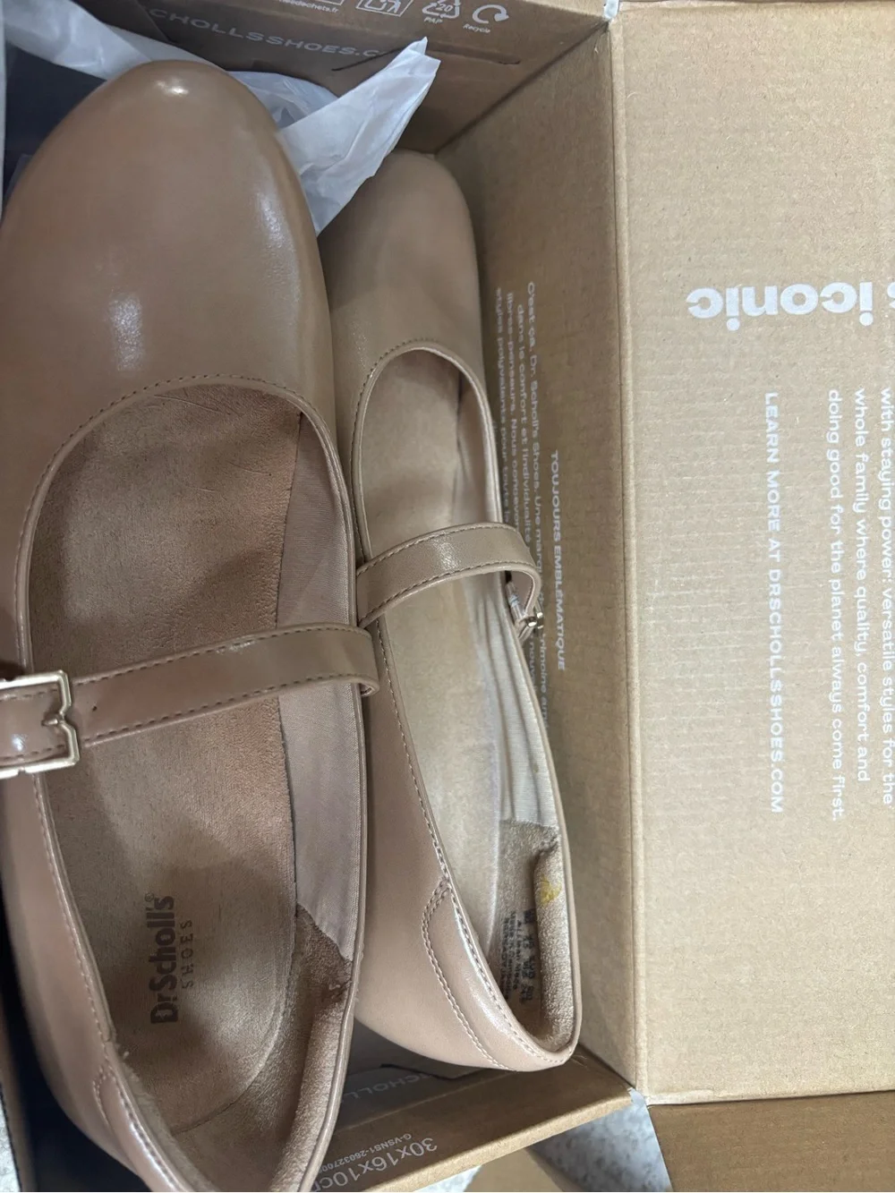 Dr. Scholl's Beige Patent Mary Jane Flats with Strap